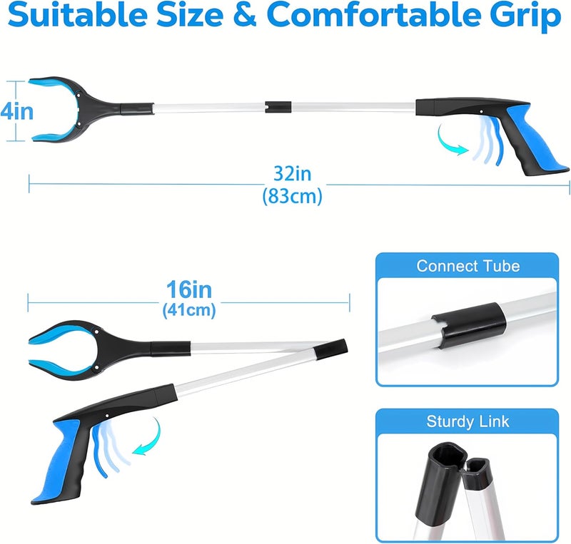POPDA Grabber Reacher Tool - 32” Extra Long Foldable Gripper and Reaching Tool - Heavy Duty Pick Up Stick Grabbers for Seniors, Trash, Surgery Recovery Must Haves Gifts (Blue-2pc) - Image 2